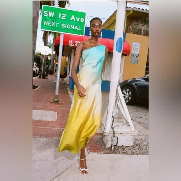 BNWT ZARA ASYMMETRICAL SATIN EFFECT TIE DYE DRESS
